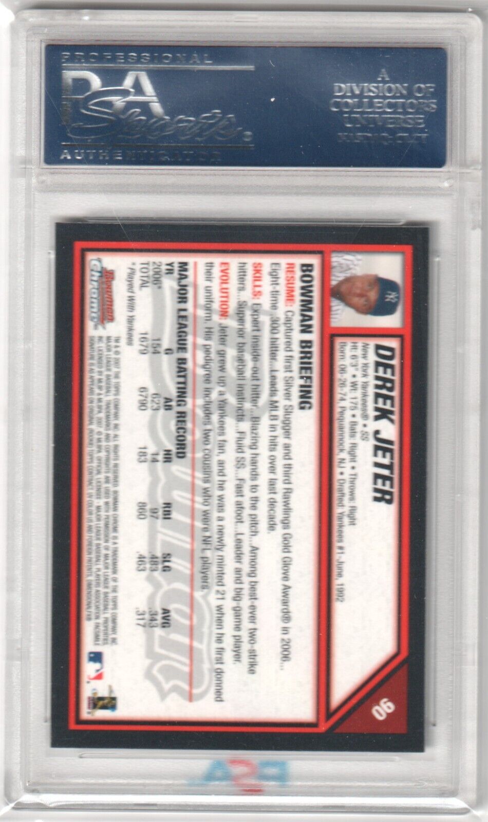 DEREK JETER 2007 Bowman Chrome #90 PSA 10 GEM MINT - YANKEES - Columbia Hobby - Sports Card Boxes - Toploaders - Card Savers