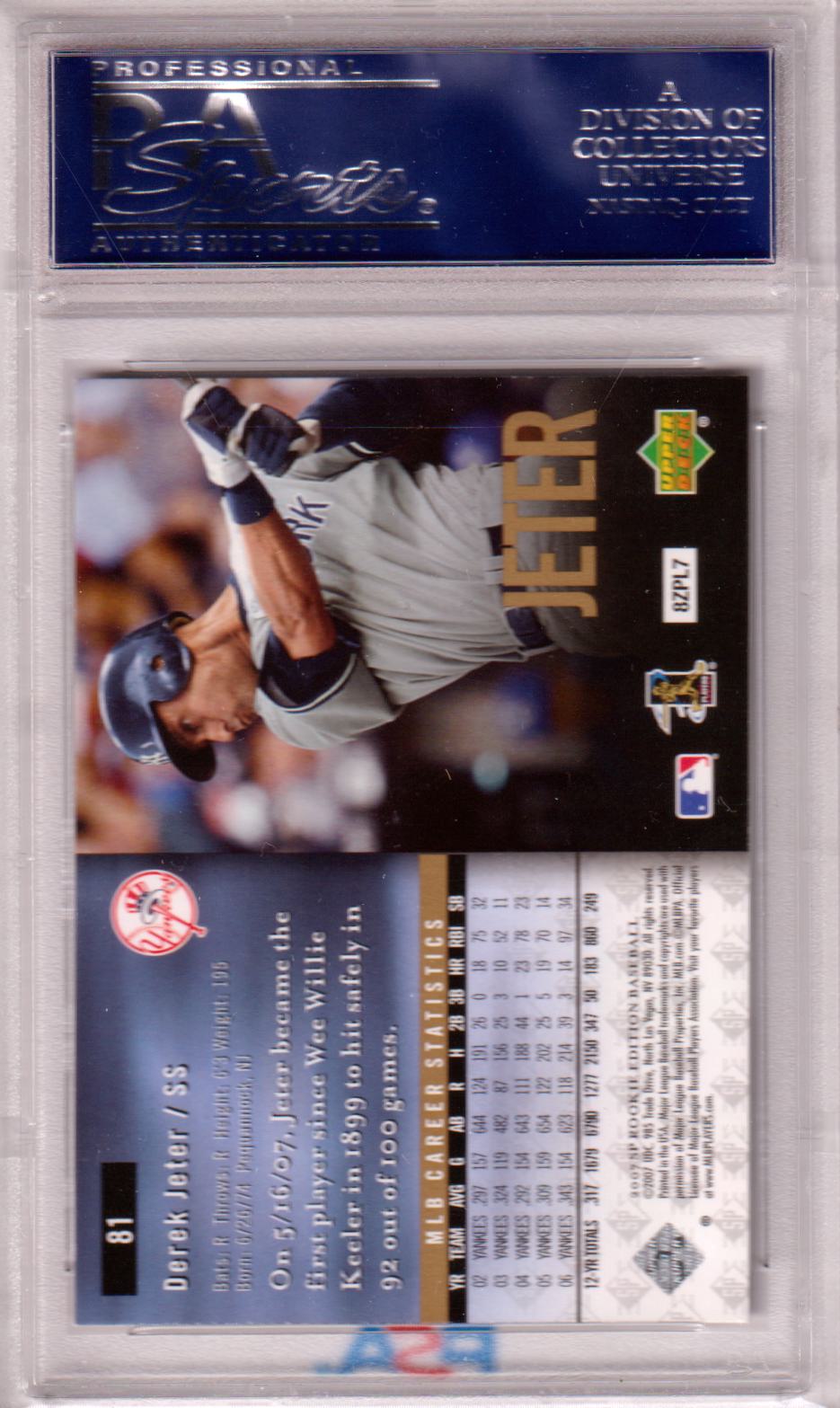 DEREK JETER 2007 SP Rookie Edition #81 PSA 10 GEM MINT - YANKEES - Columbia Hobby - Sports Card Boxes - Toploaders - Card Savers