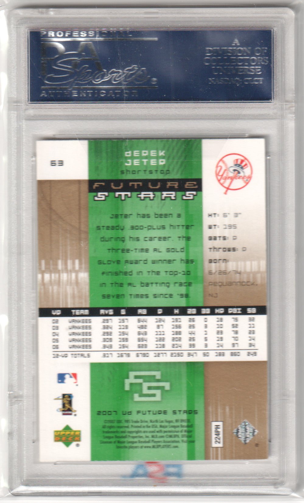 DEREK JETER 2007 Upper Deck Future Stars #63 PSA 10 GEM MINT - YANKEES - Columbia Hobby - Sports Card Boxes - Toploaders - Card Savers