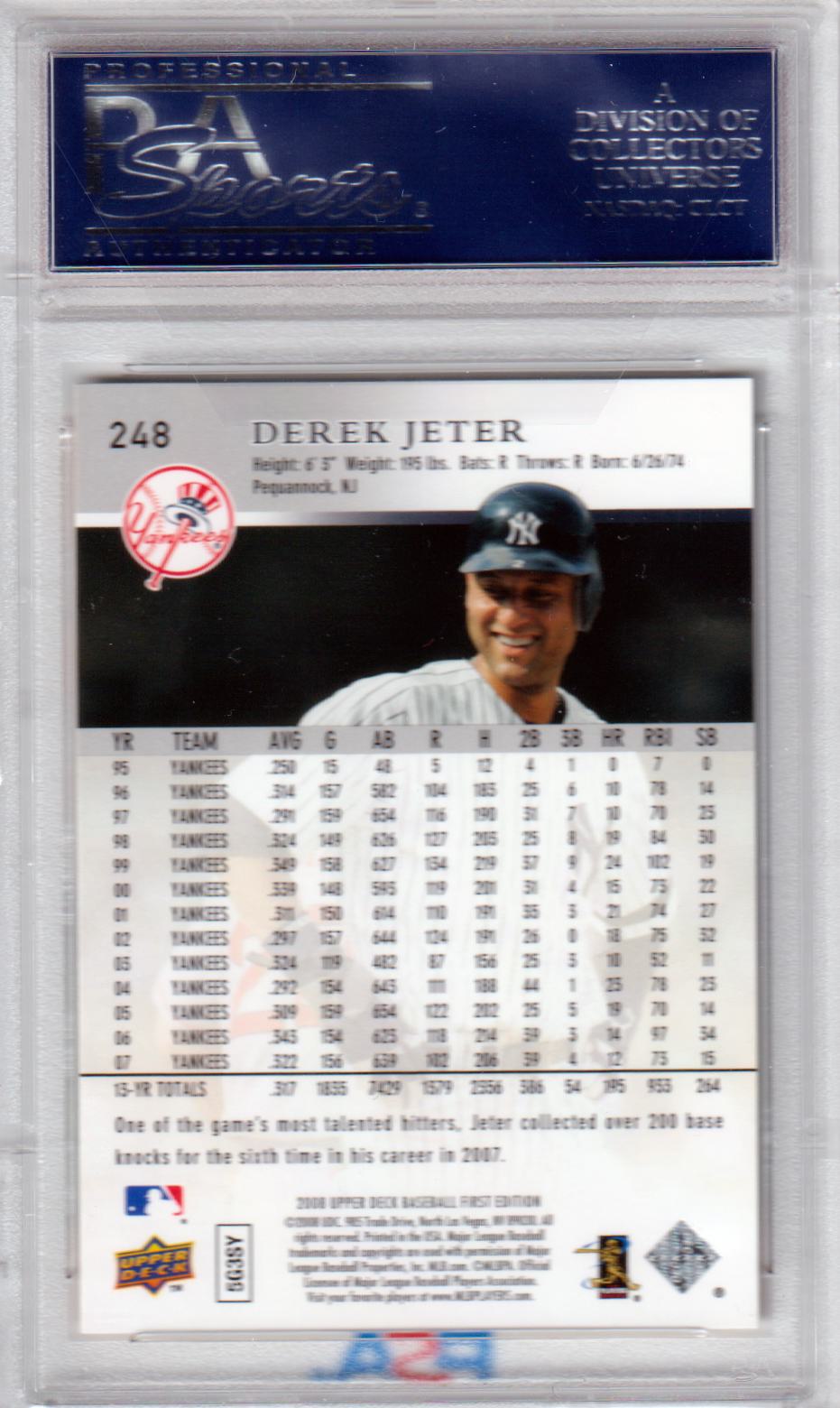 DEREK JETER 2008 Upper Deck First Edition #248 PSA 10 GEM MINT - YANKEES - Columbia Hobby - Sports Card Boxes - Toploaders - Card Savers