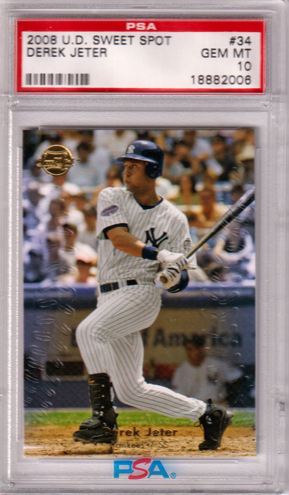 DEREK JETER 2008 Upper Deck Sweet Spot #34 PSA 10 GEM MINT - YANKEES - Columbia Hobby - Sports Card Boxes - Toploaders - Card Savers