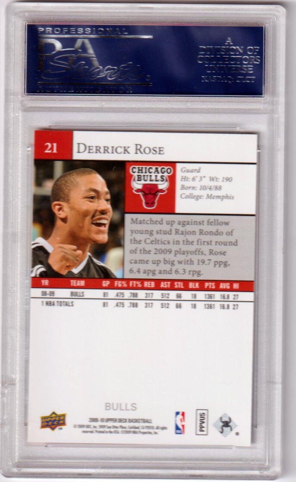 DERRICK ROSE 2009 - 10 Upper Deck #21 PSA 10 GEM MINT - BULLS - Columbia Hobby - Sports Card Boxes - Toploaders - Card Savers
