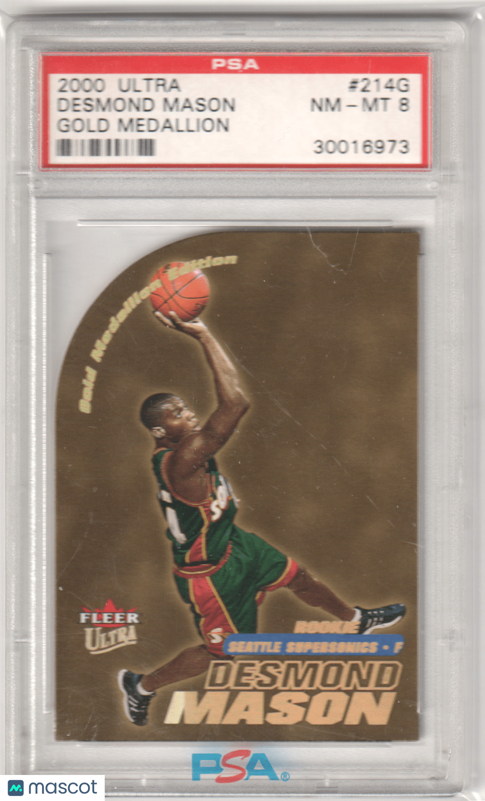 DESMOND MASON 2000 Ultra 214G Gold Medallion PSA 8 NM - MT - SUPERSONICS Pop 1 - Columbia Hobby - Sports Card Boxes - Toploaders - Card Savers