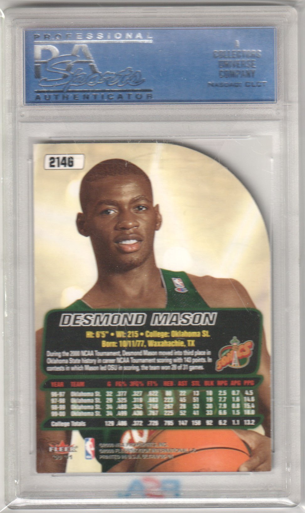 DESMOND MASON 2000 Ultra 214G Gold Medallion PSA 8 NM - MT - SUPERSONICS Pop 1 - Columbia Hobby - Sports Card Boxes - Toploaders - Card Savers