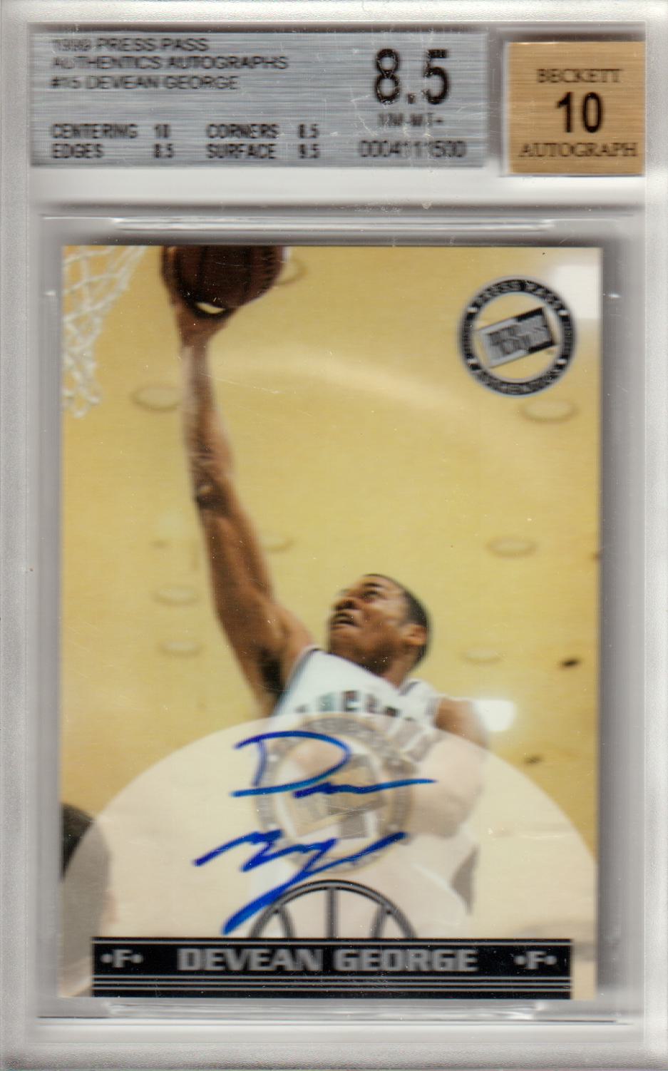 DEVEAN GEORGE 1999 Press Pass Authentics Autograph #15 BGS 8.5 LAKERS - Columbia Hobby - Sports Card Boxes - Toploaders - Card Savers