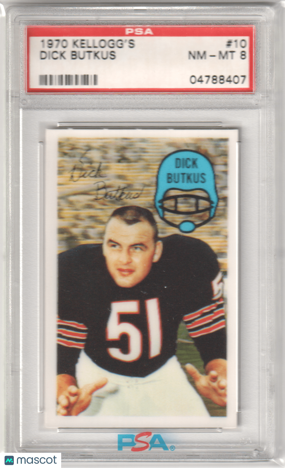 DICK BUTKUS 1970 Kellogg's 10 PSA 8 NM - MT - BEARS - Columbia Hobby - Sports Card Boxes - Toploaders - Card Savers