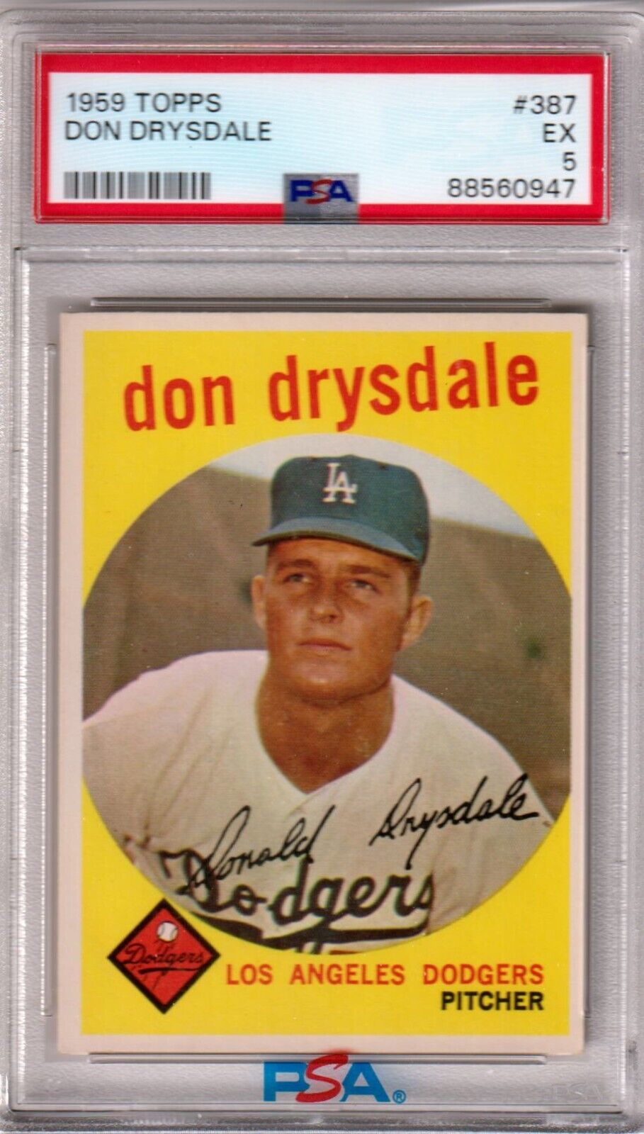 DON DRYSDALE 1959 Topps #387 PSA 5 EX - DODGERS - Columbia Hobby - Sports Card Boxes - Toploaders - Card Savers