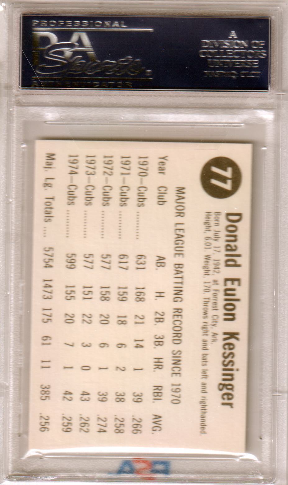 DON KESSINGER 1975 Hostess #77 PSA 10 GEM MINT - CUBS - Columbia Hobby - Sports Card Boxes - Toploaders - Card Savers