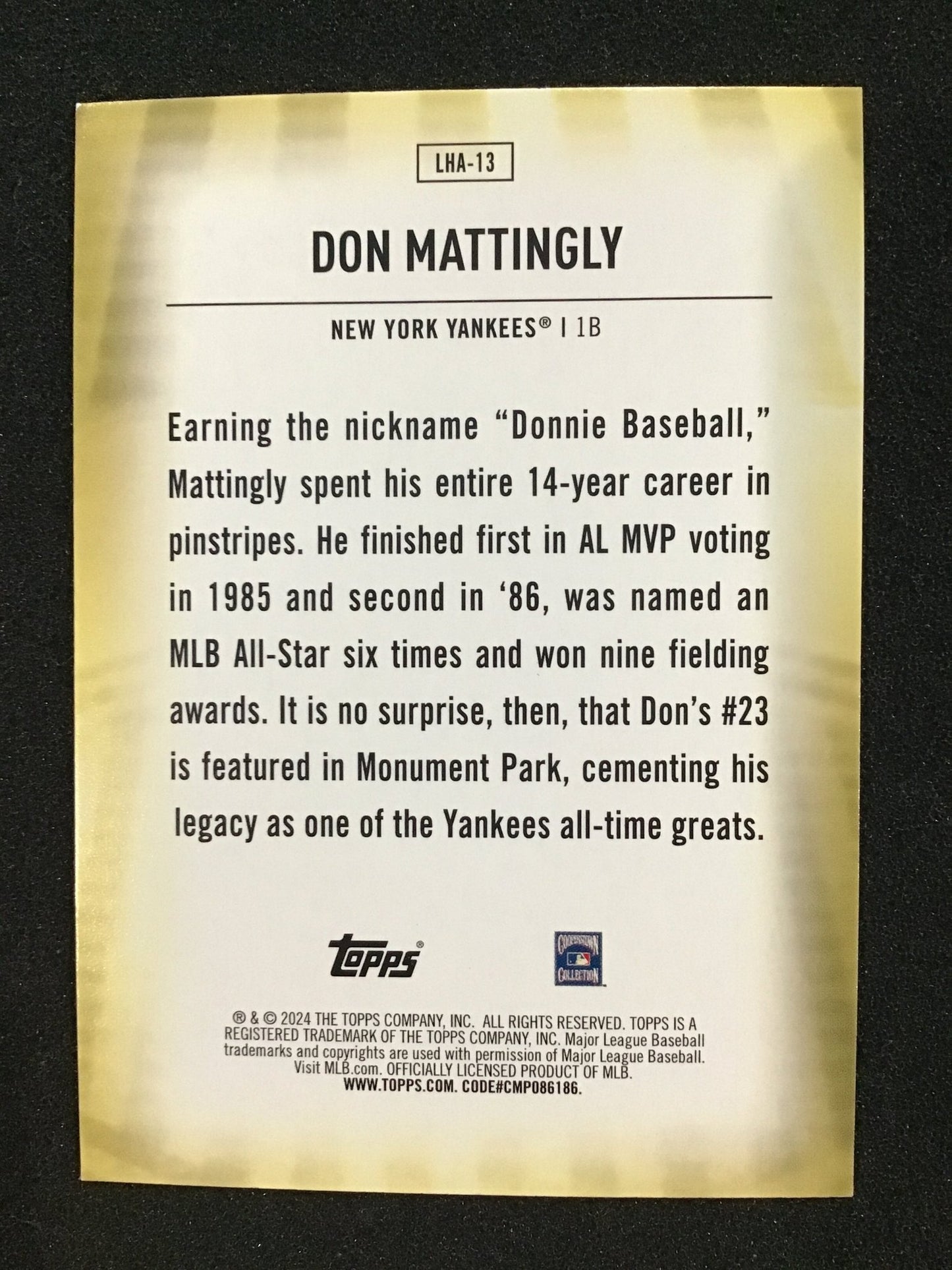 Don Mattingly 2024 Topps Series 2 Home Field Advantage #LHA - 13 SSP Yankees HOF - Columbia Hobby - Sports Card Boxes - Toploaders - Card Savers