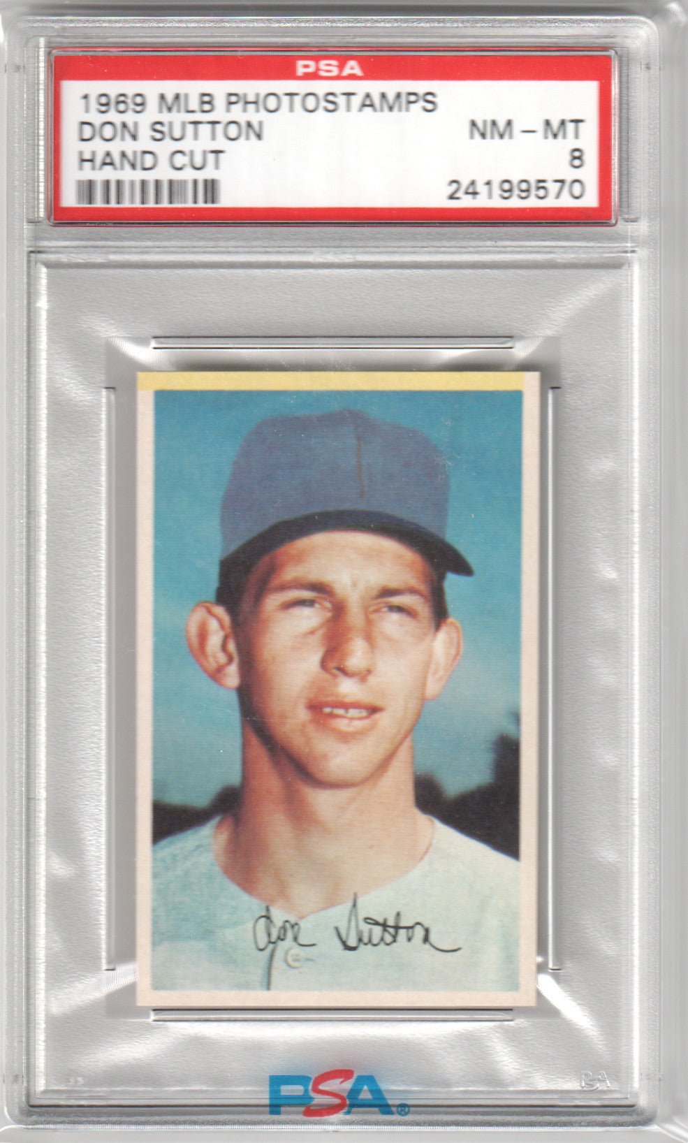 DON SUTTON 1969 MLB Photostamps Hand Cut PSA 8 NM - MT - DODGERS - Columbia Hobby - Sports Card Boxes - Toploaders - Card Savers