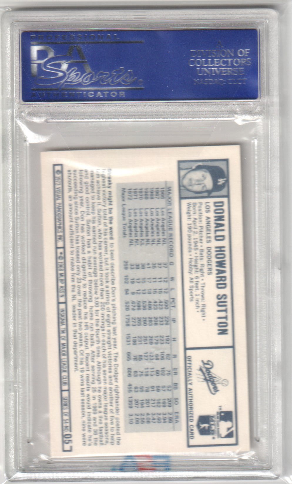 DON SUTTON 1973 Kellogg's Pro Super Stars #5 PSA 8 NM - MT - DODGERS - Columbia Hobby - Sports Card Boxes - Toploaders - Card Savers