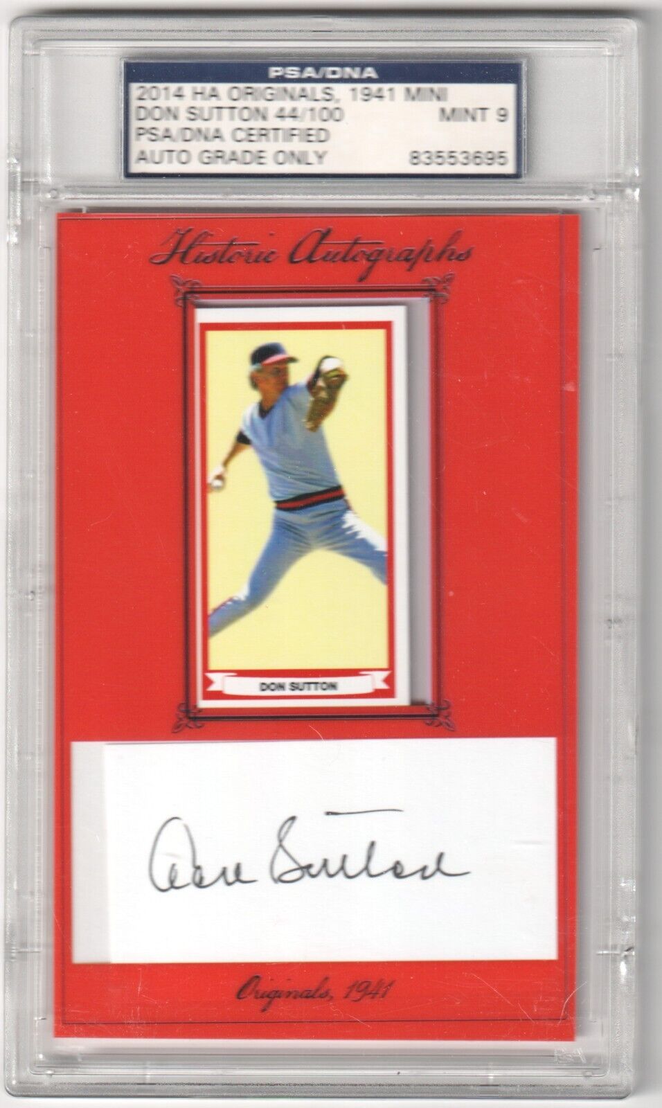 DON SUTTON 2014 HA Originals #44/100 1941 Mini PSA 9 MINT - Columbia Hobby - Sports Card Boxes - Toploaders - Card Savers