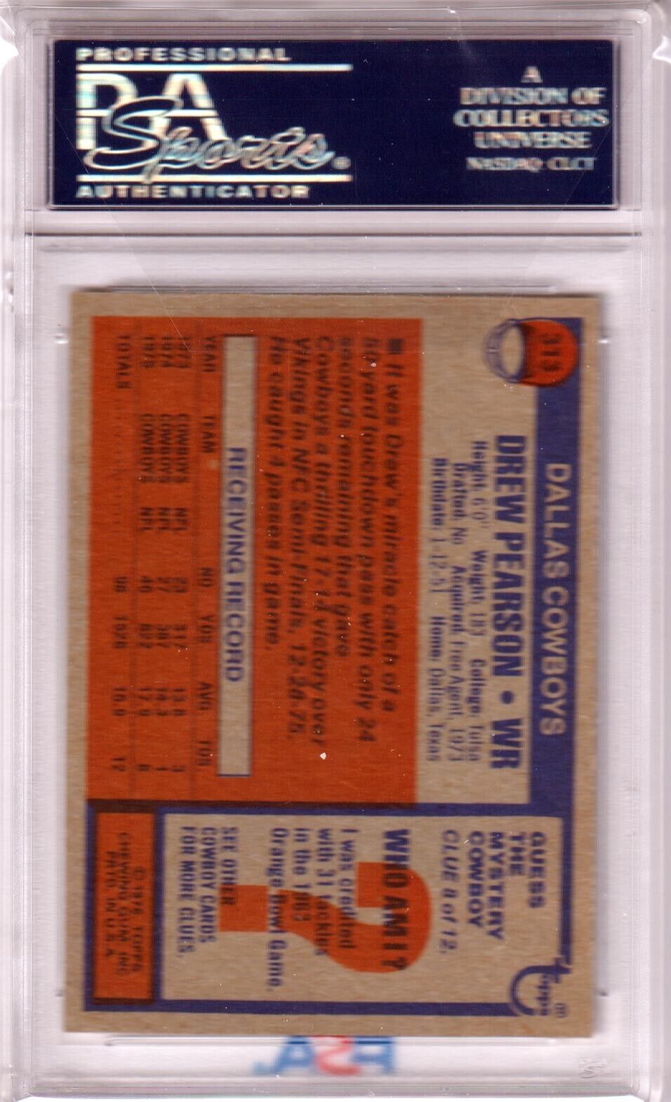DREW PEARSON 1976 Topps RC Rookie #313 PSA 8.5 NM - MT - COWBOYS - Columbia Hobby - Sports Card Boxes - Toploaders - Card Savers