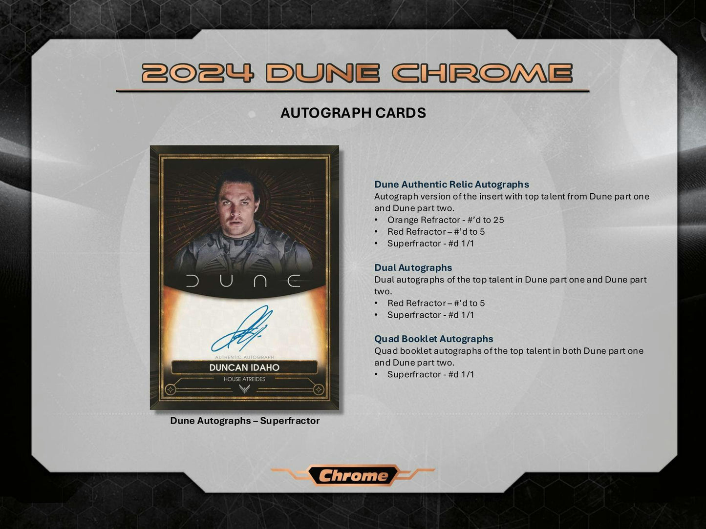 Dune Chrome Hobby Box (Topps 2024) | Columbia Sports Cards - Columbia Hobby - Sports Card Boxes - Toploaders - Card Savers