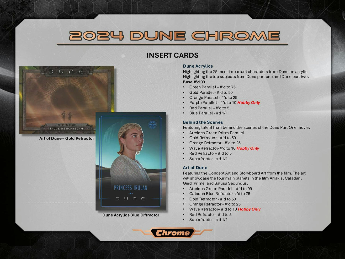 Dune Chrome Hobby Box (Topps 2024) | Columbia Sports Cards - Columbia Hobby - Sports Card Boxes - Toploaders - Card Savers
