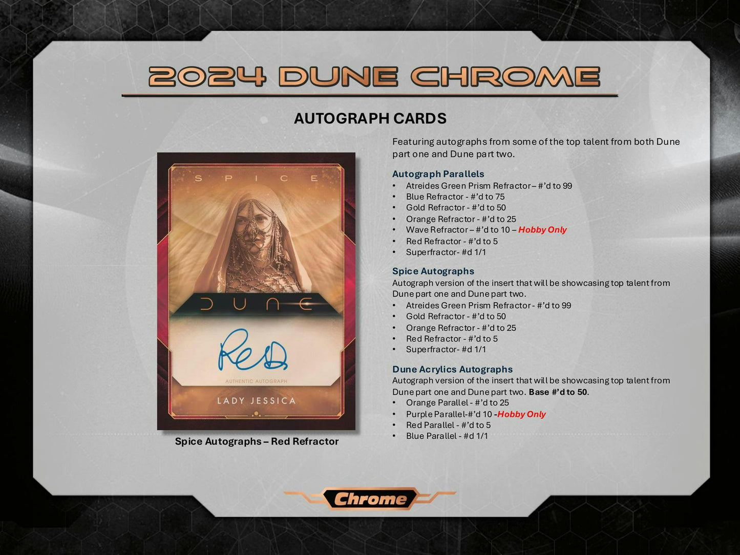 Dune Chrome Hobby Box (Topps 2024) | Columbia Sports Cards - Columbia Hobby - Sports Card Boxes - Toploaders - Card Savers