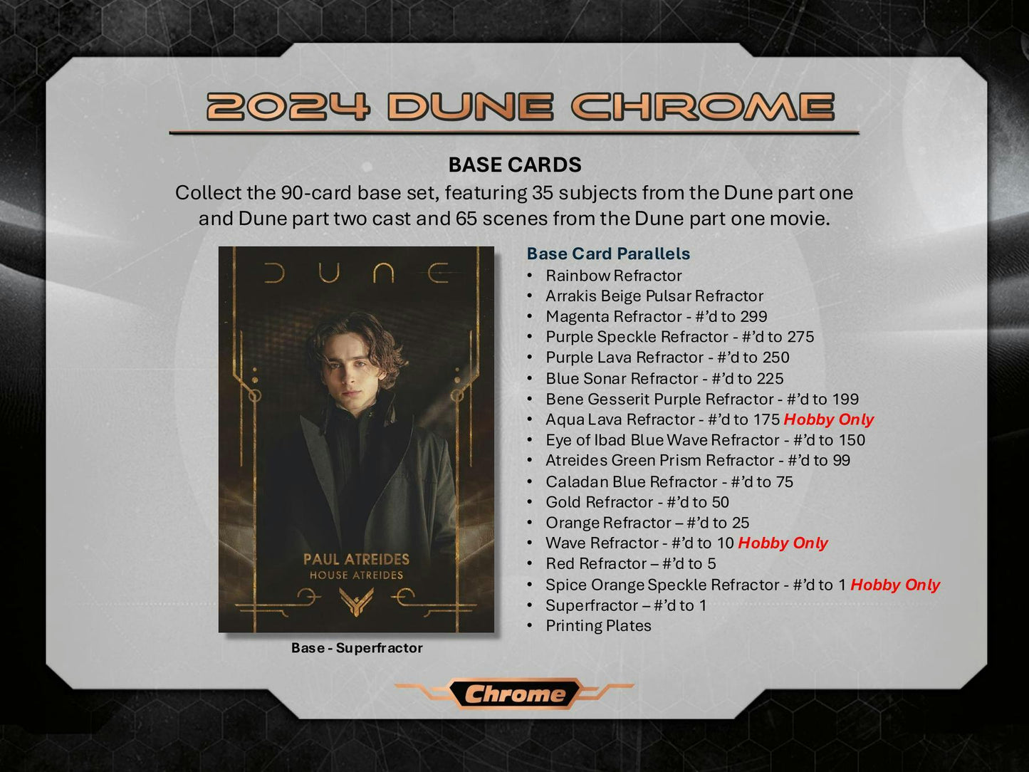 Dune Chrome Hobby Box (Topps 2024) | Columbia Sports Cards - Columbia Hobby - Sports Card Boxes - Toploaders - Card Savers