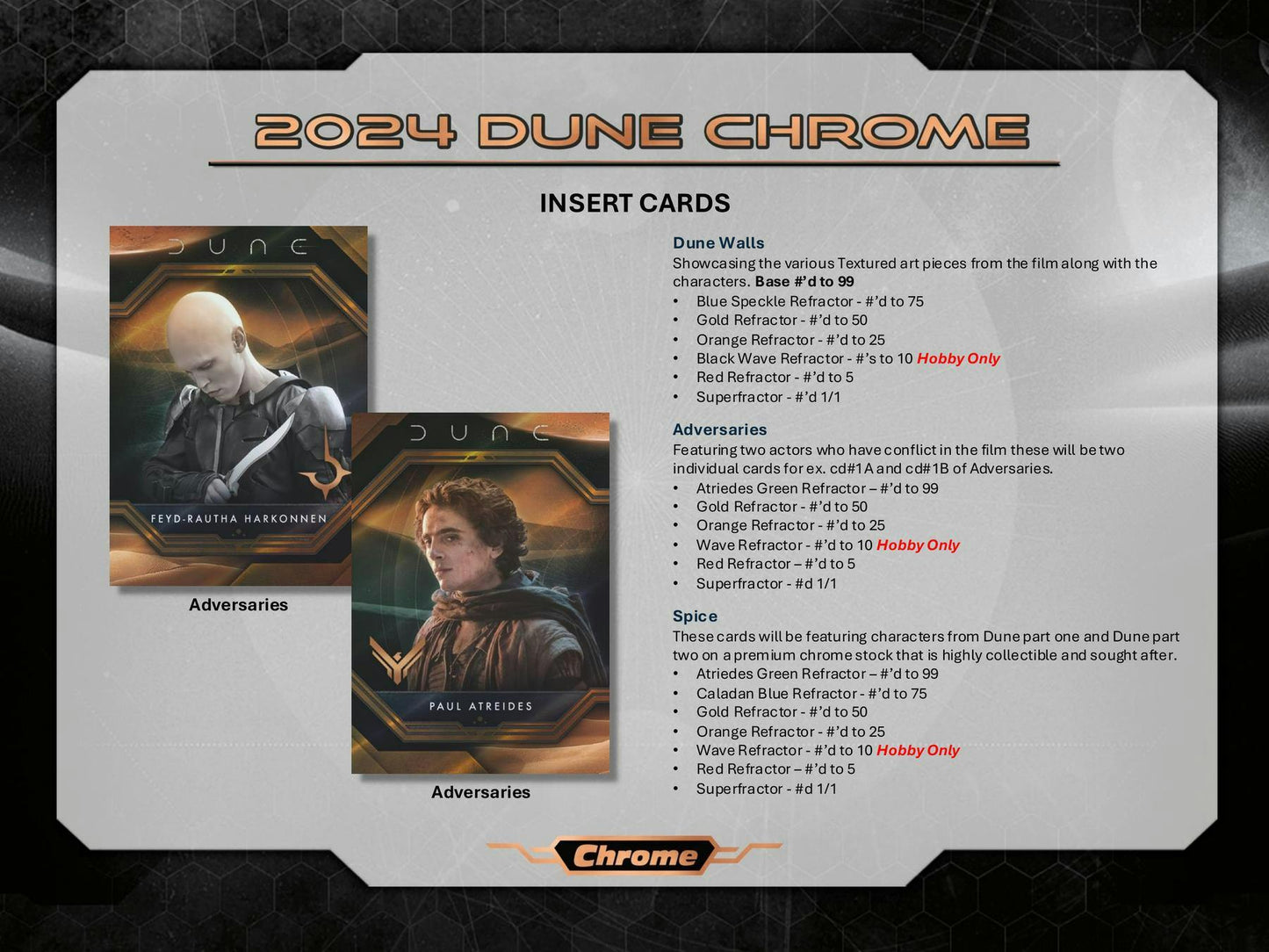 Dune Chrome Hobby Box (Topps 2024) | Columbia Sports Cards - Columbia Hobby - Sports Card Boxes - Toploaders - Card Savers