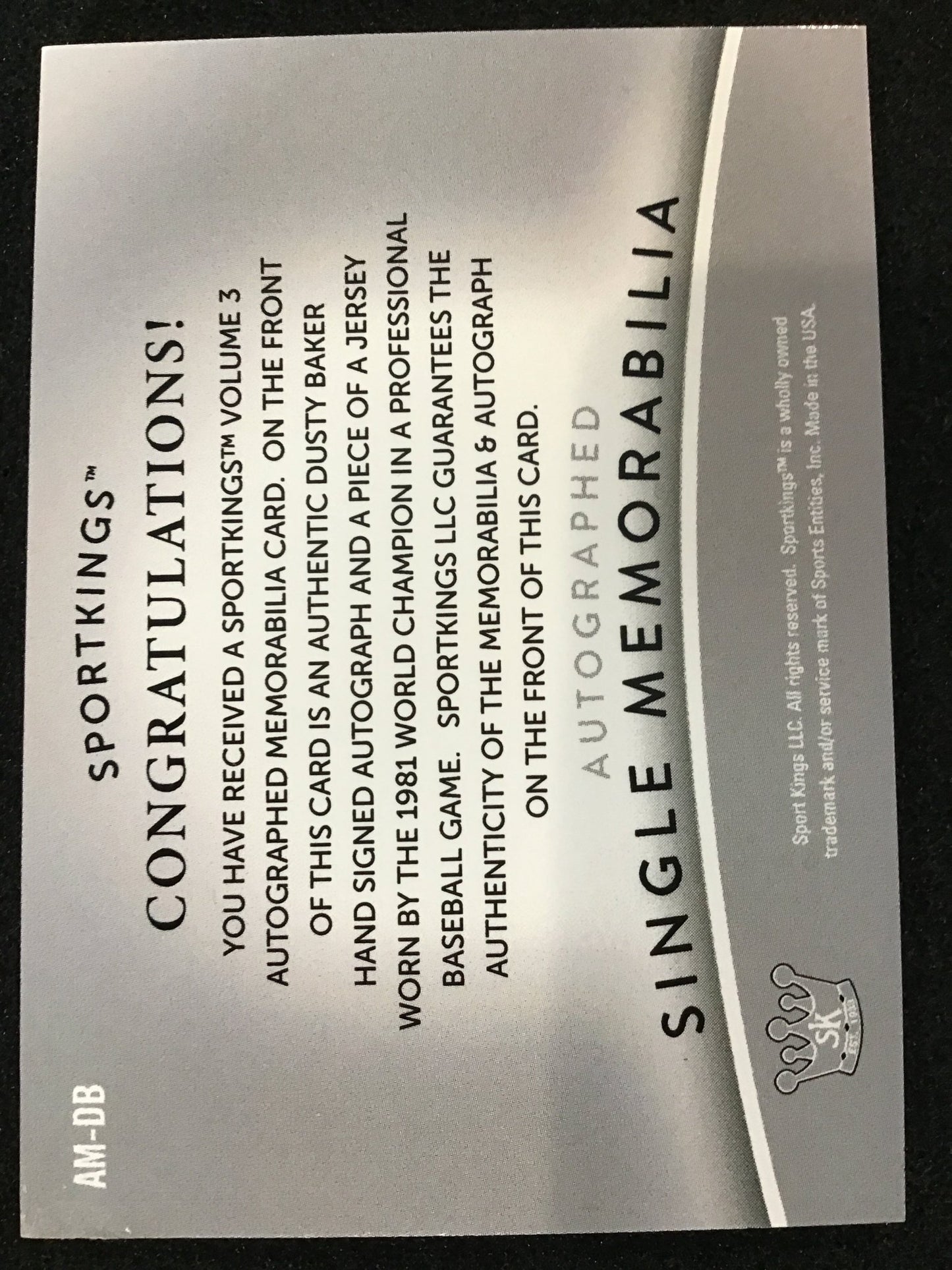 Dusty Baker 2022 Sportkings Volume 3 #AM - DB Silver Patch Auto /25 Dodgers - Columbia Hobby - Sports Card Boxes - Toploaders - Card Savers