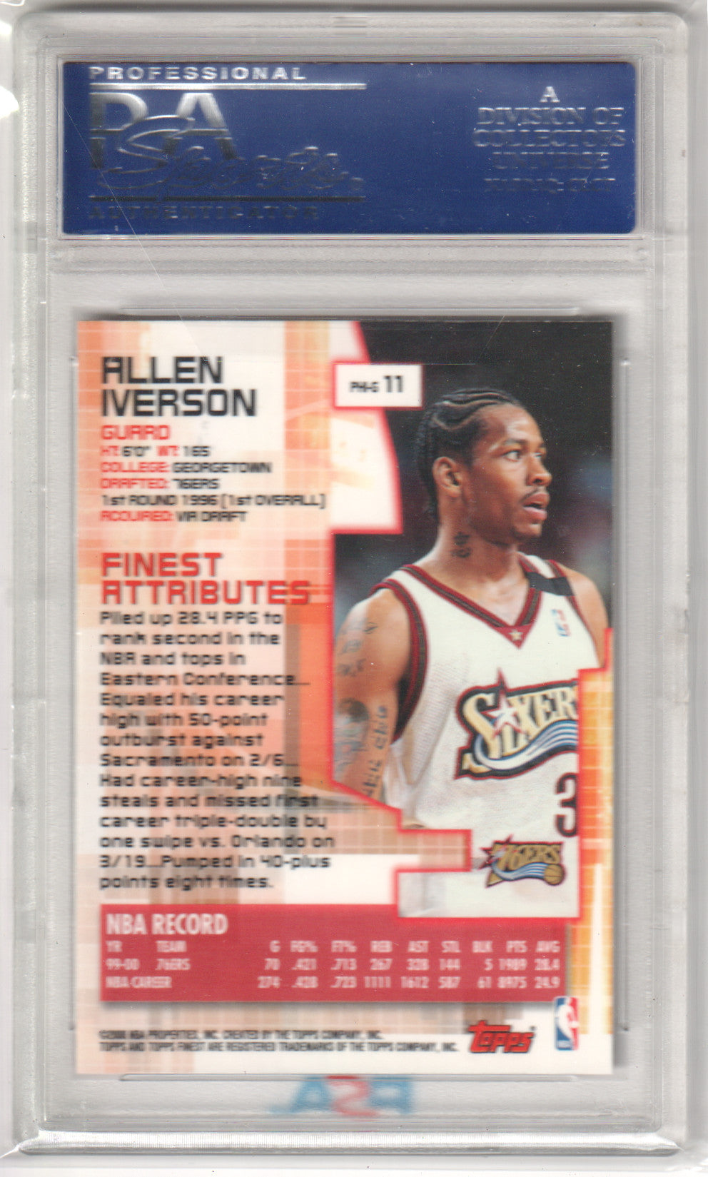 ALLEN IVERSON 2000 Topps Finest #11 PSA 10 GEM MINT - 76ERS
