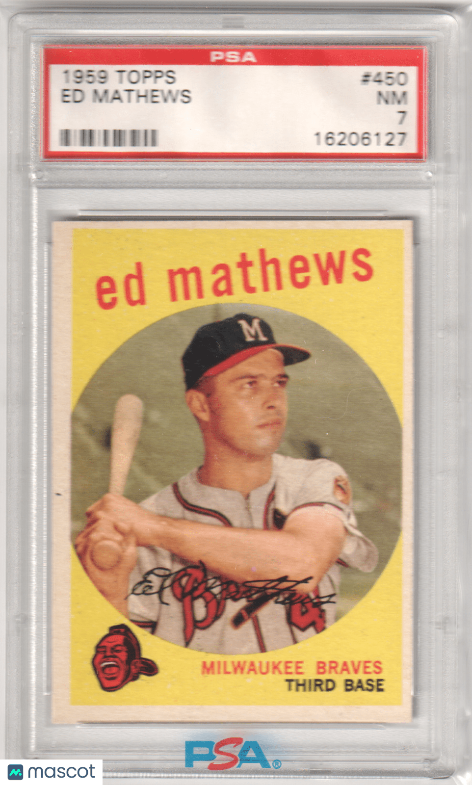 ED EDDIE MATHEWS 1959 Topps 450 PSA 7 NM - BRAVES - Columbia Hobby - Sports Card Boxes - Toploaders - Card Savers