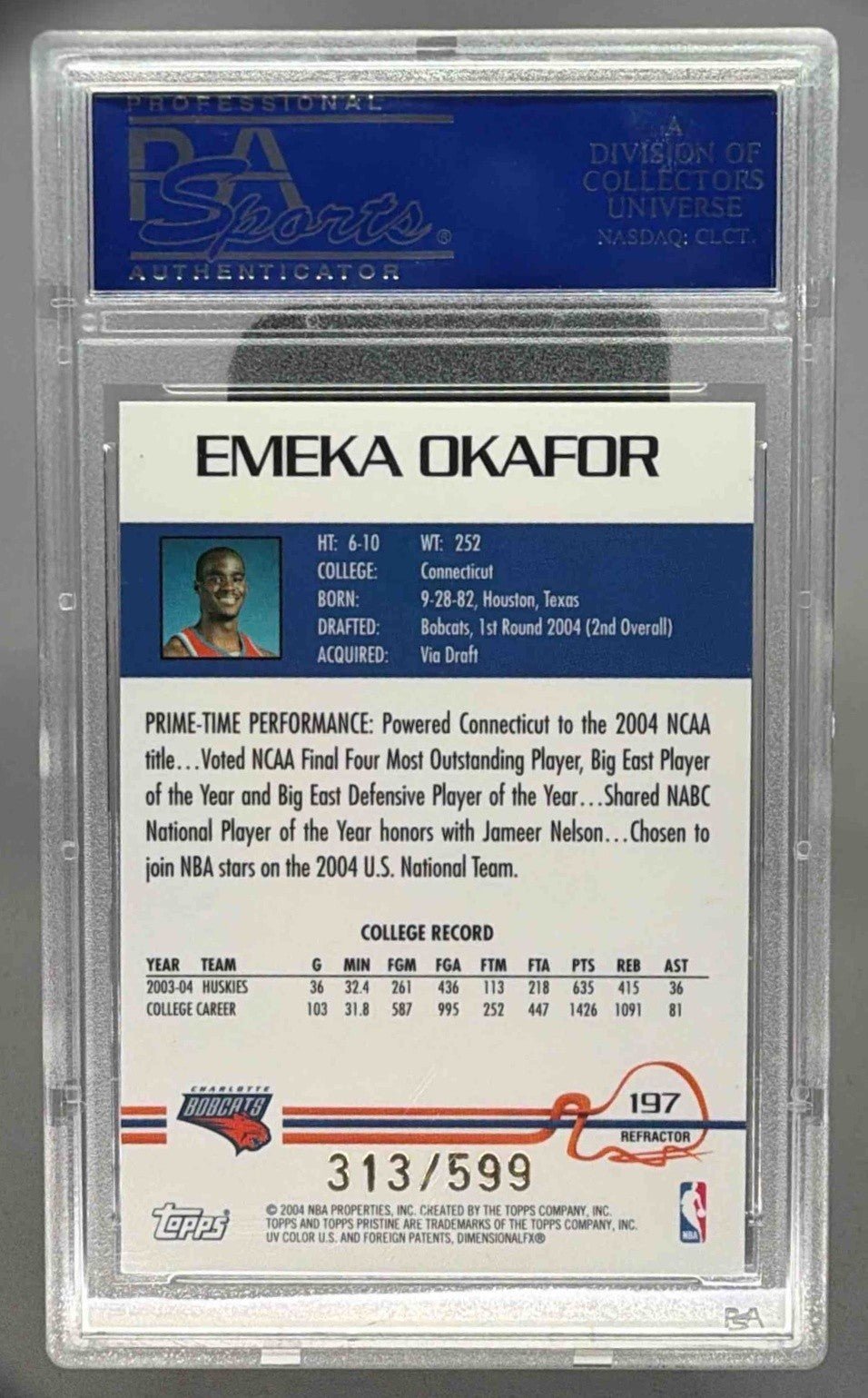 EMEKA OKAFOR 2004 TOPPS PRISTINE ROOKIE REFRACTOR /599 RC PSA 10 - Columbia Hobby - Sports Card Boxes - Toploaders - Card Savers