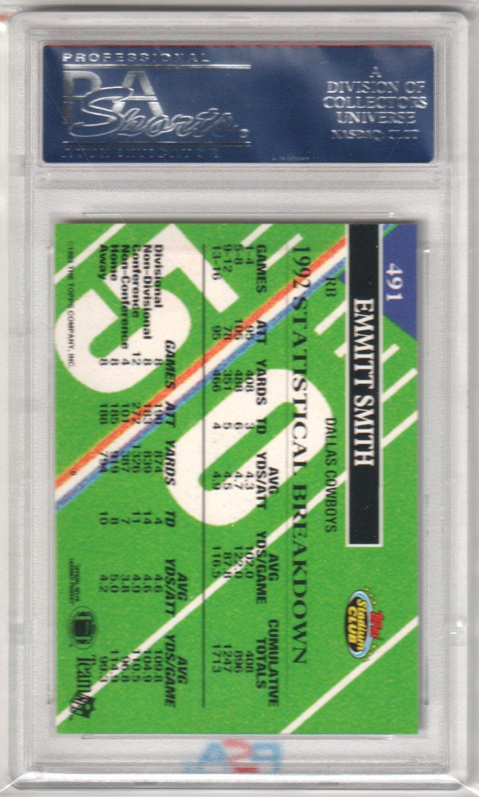 EMMITT SMITH 1993 Topps Stadium Club 491 PSA 10 GEM MINT - COWBOYS - Columbia Hobby - Sports Card Boxes - Toploaders - Card Savers