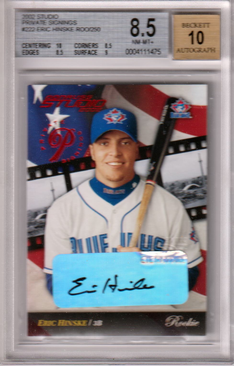 ERIC HINSKE 2002 Donruss Studio Autograph RC Rookie #/250 BGS 8.5 - BLUE JAYS - Columbia Hobby - Sports Card Boxes - Toploaders - Card Savers