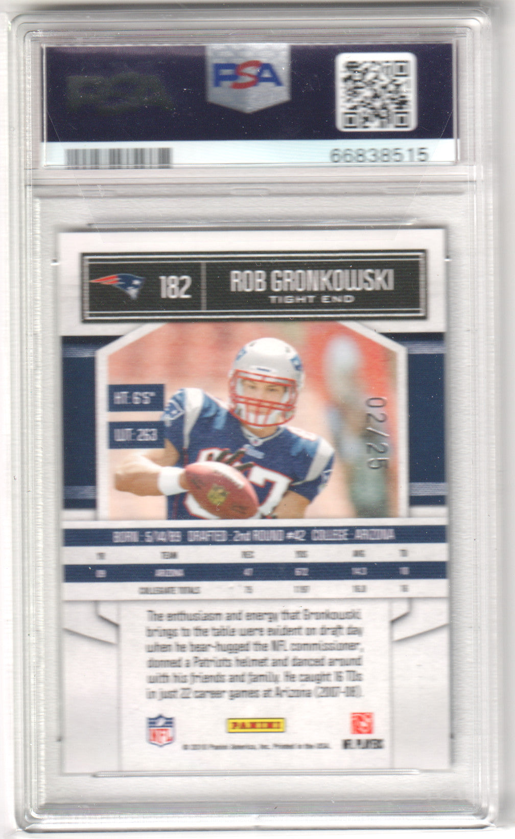ROB GRONKOWSKI 2010 Panini Classics RC Rookie #182 Timeless Platinum PSA 9 MINT