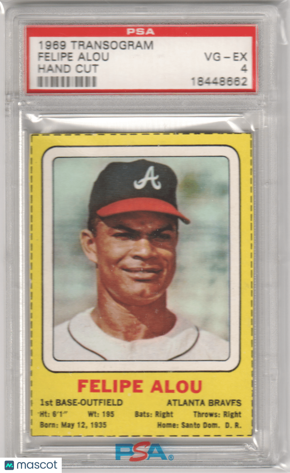 FELIPE ALOU 1969 Transogram PSA 4 VG - EX - BRAVES - Columbia Hobby - Sports Card Boxes - Toploaders - Card Savers