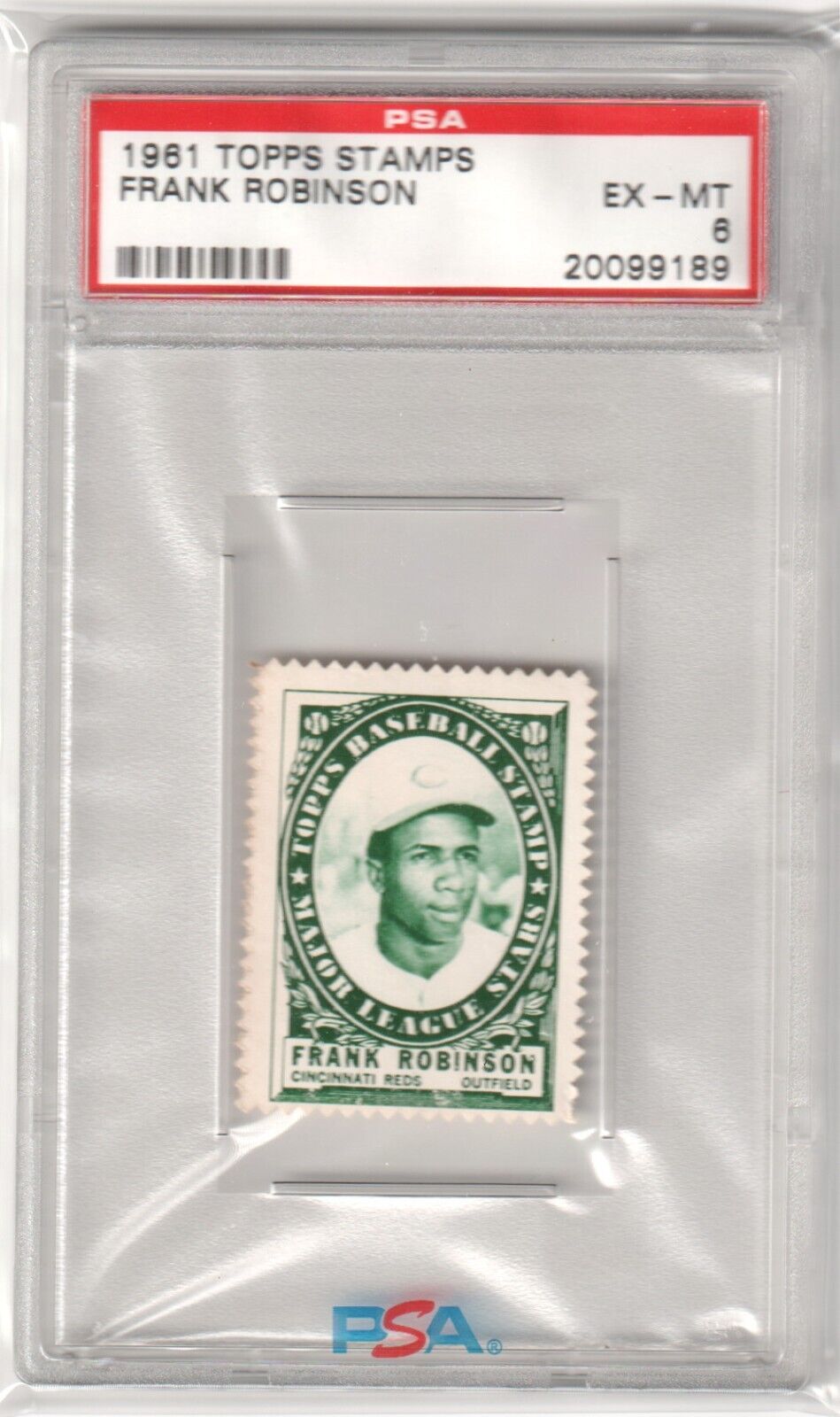 FRANK ROBINSON 1961 Topps Stamps PSA 6 EX - MT - ORIOLES - Columbia Hobby - Sports Card Boxes - Toploaders - Card Savers