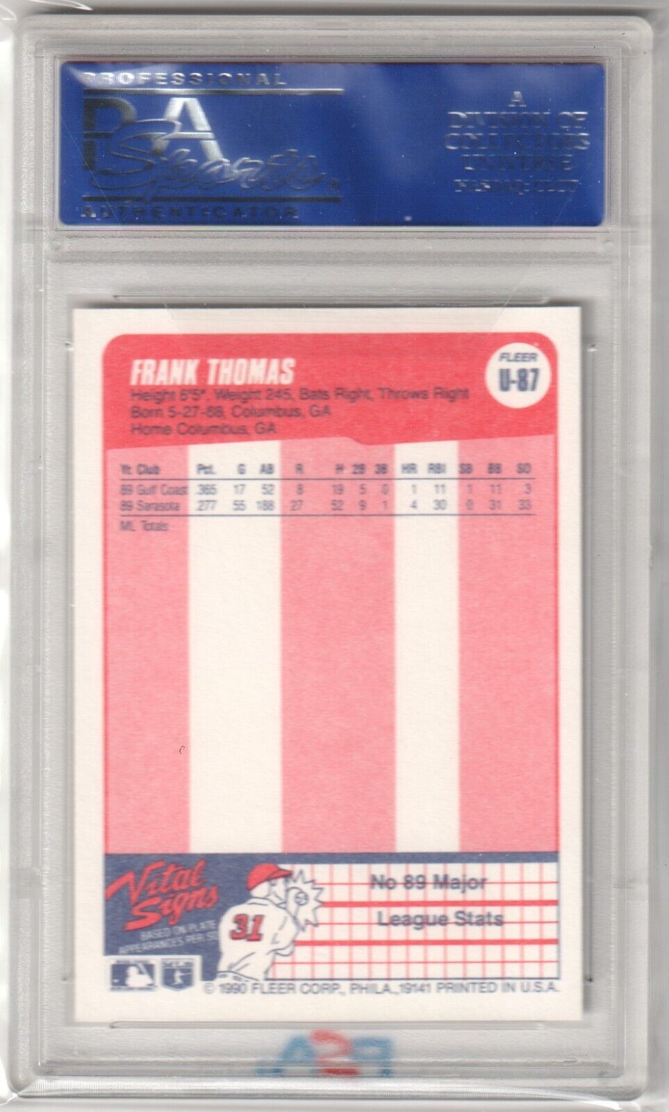 FRANK THOMAS 1990 Fleer Update RC Rookie #U - 87 PSA 10 GEM MINT - WHITE SOX - Columbia Hobby - Sports Card Boxes - Toploaders - Card Savers