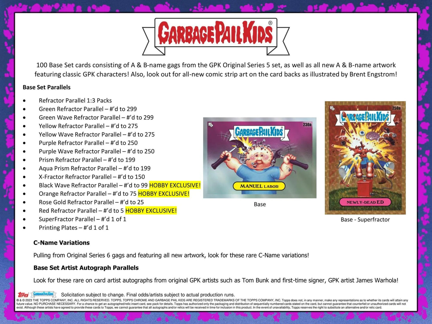 Garbage Pail Kids Chrome Series 6 Hobby Box - Columbia Hobby - Sports Card Boxes - Toploaders - Card Savers
