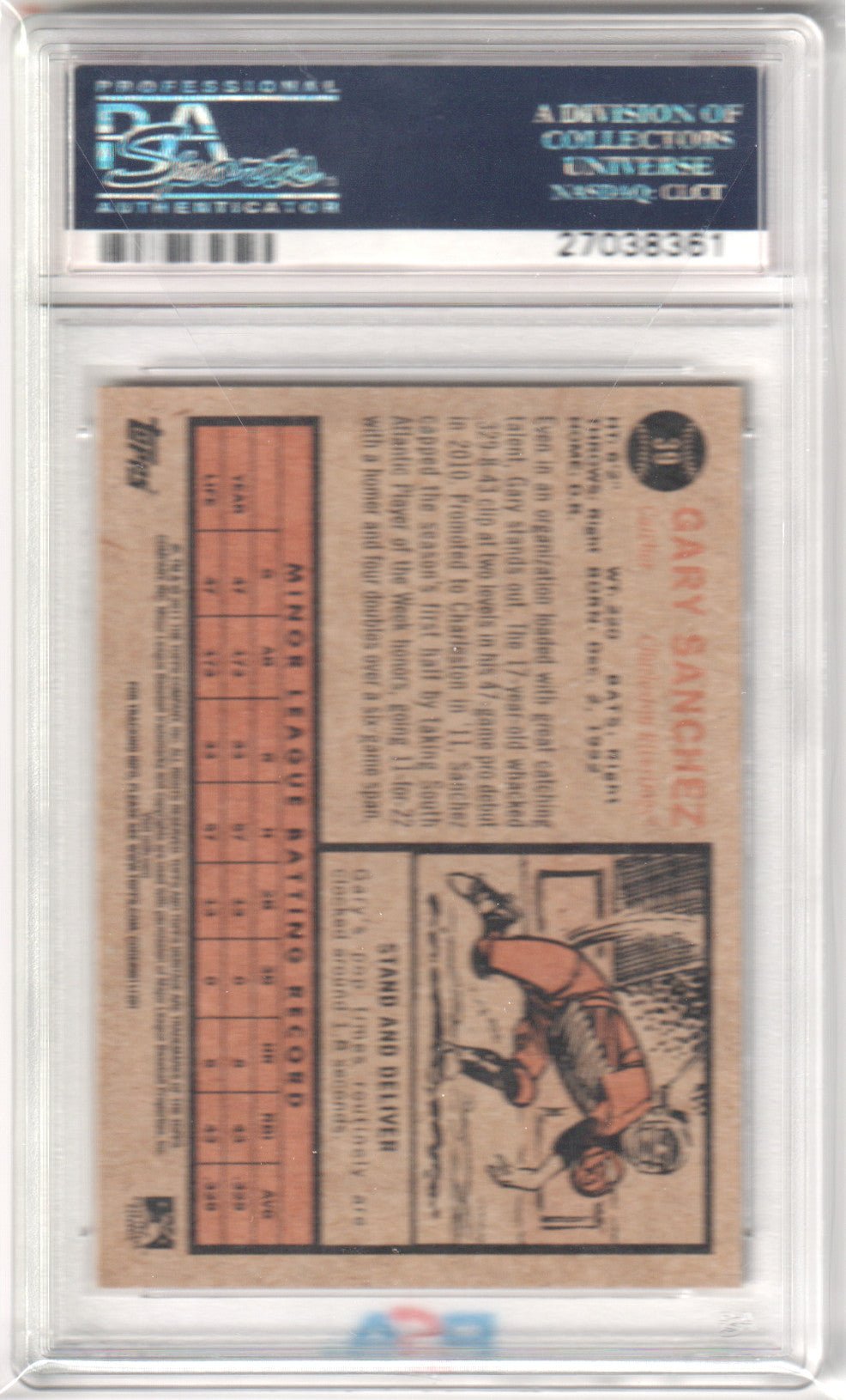 GARY SANCHEZ 2011 Topps Heritage Minor League RC Rookie 39 PSA 10 GEM MINT - Columbia Hobby - Sports Card Boxes - Toploaders - Card Savers