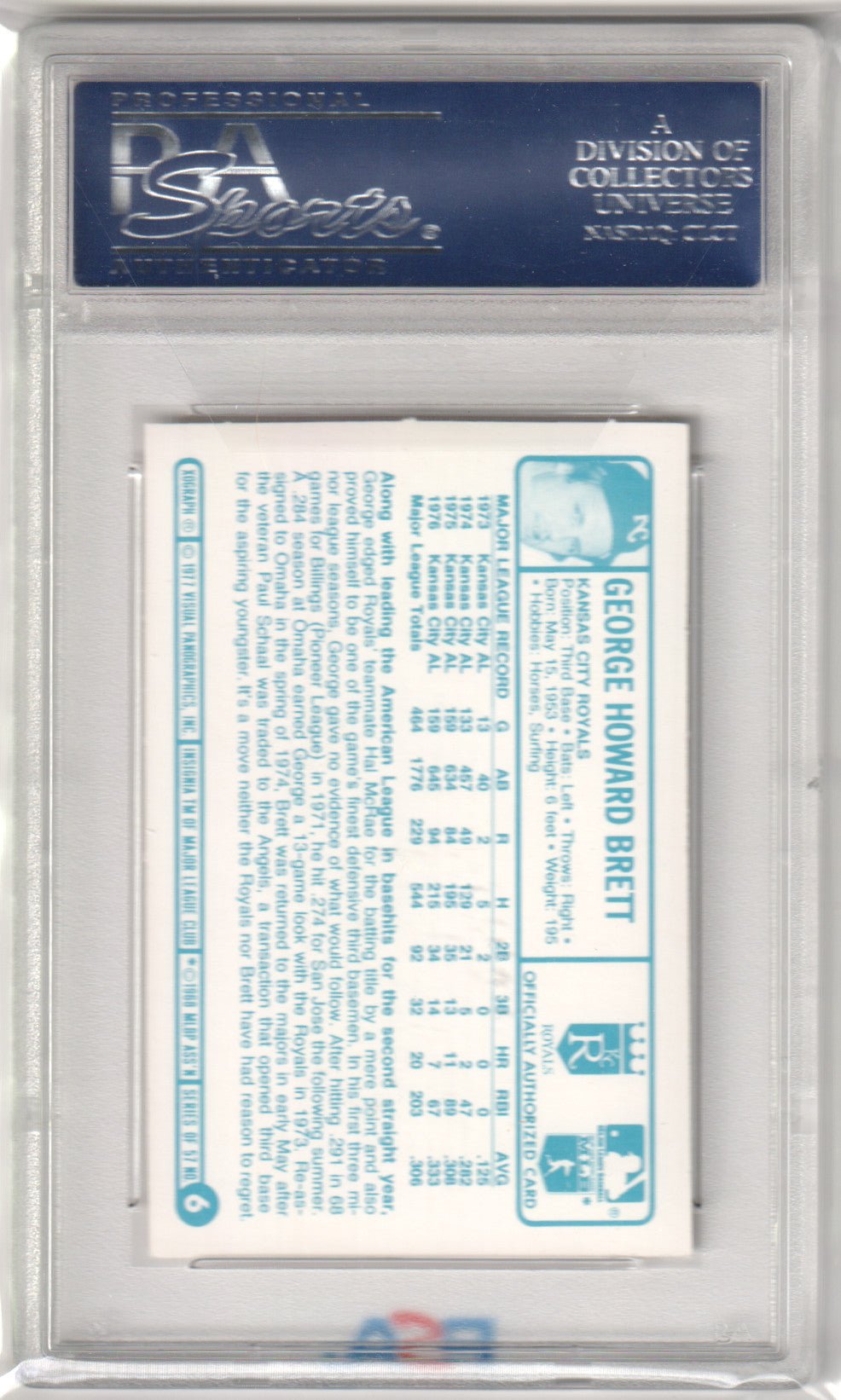 GEORGE BRETT 1977 Kellogg's 3D Super Stars #6 PSA 8 NM - MT - ROYALS - Columbia Hobby - Sports Card Boxes - Toploaders - Card Savers