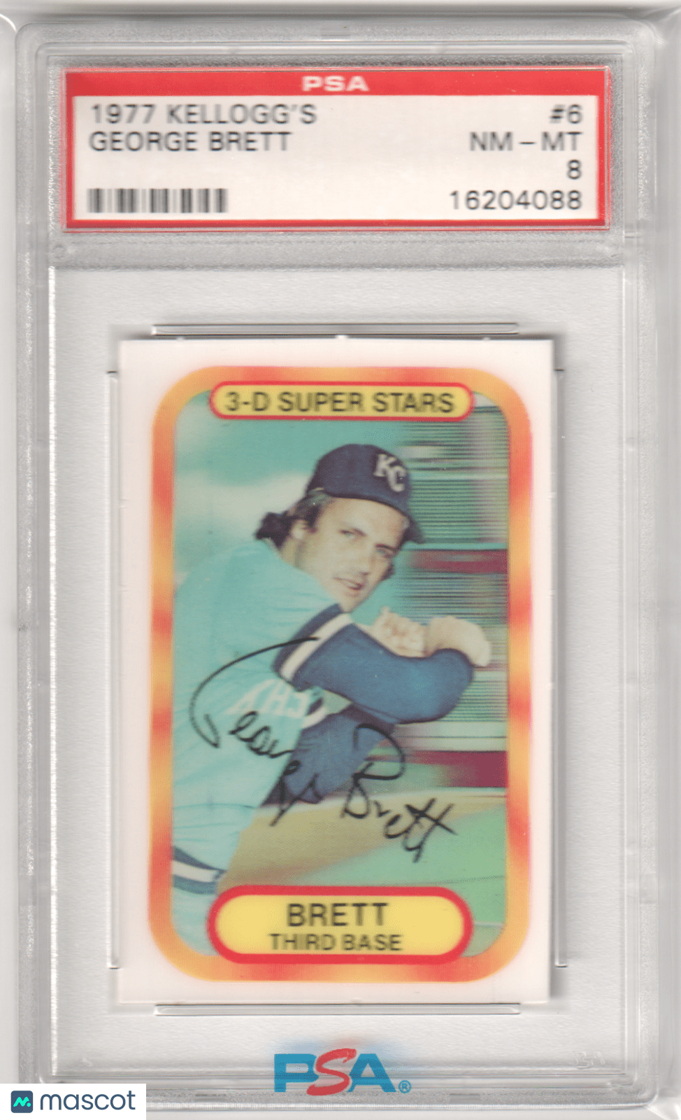 GEORGE BRETT 1977 Kellogg's 3D Super Stars #6 PSA 8 NM - MT - ROYALS - Columbia Hobby - Sports Card Boxes - Toploaders - Card Savers