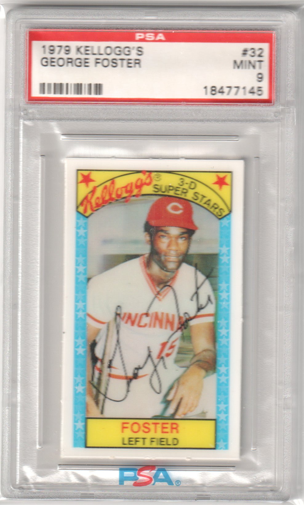 GEORGE FOSTER 1979 Kellogg's 3D Super Stars #32 PSA 9 MINT - REDS - Columbia Hobby - Sports Card Boxes - Toploaders - Card Savers