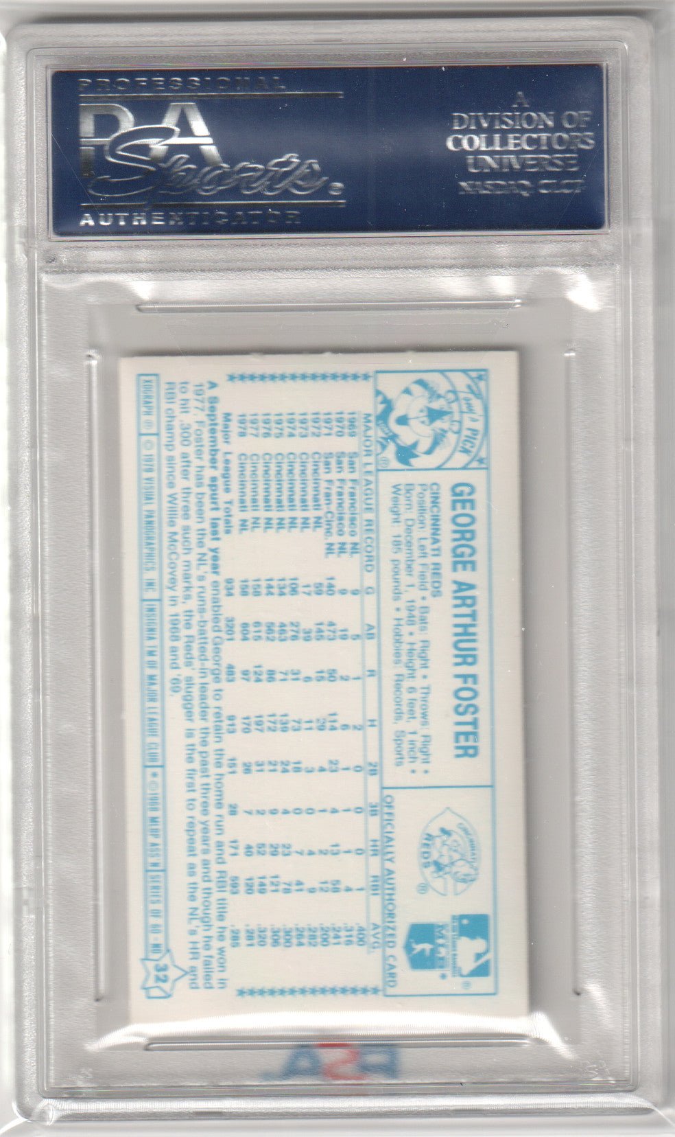 GEORGE FOSTER 1979 Kellogg's 3D Super Stars #32 PSA 9 MINT - REDS - Columbia Hobby - Sports Card Boxes - Toploaders - Card Savers