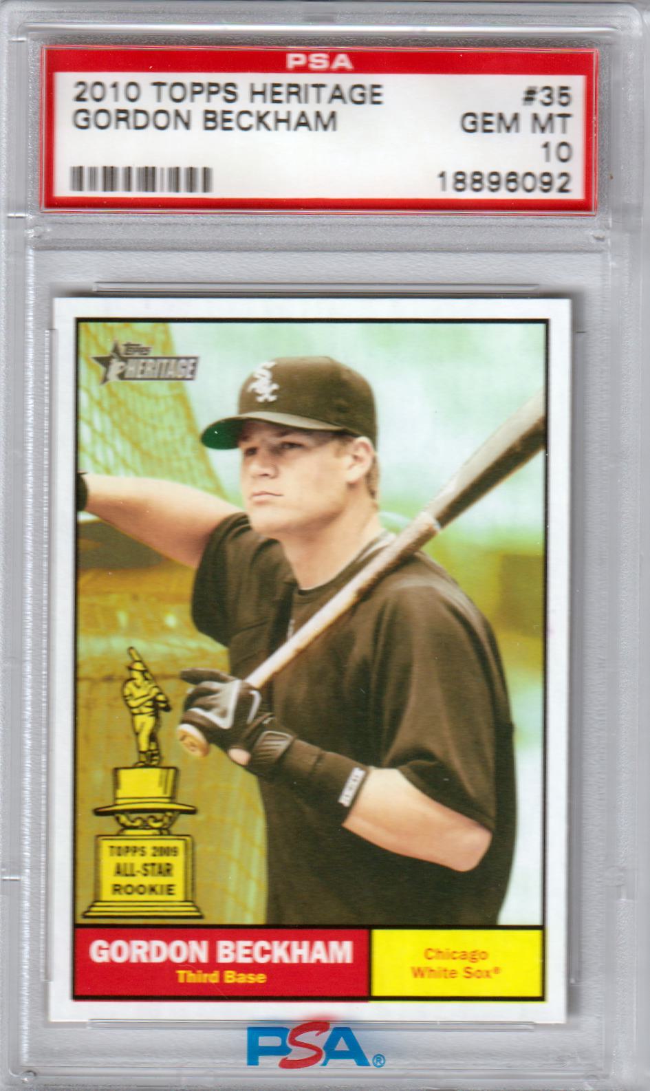 GORDON BECKHAM 2010 Topps Heritage RC #35 PSA 10 GEM MINT WHITE SOX Pop 2 - Columbia Hobby - Sports Card Boxes - Toploaders - Card Savers