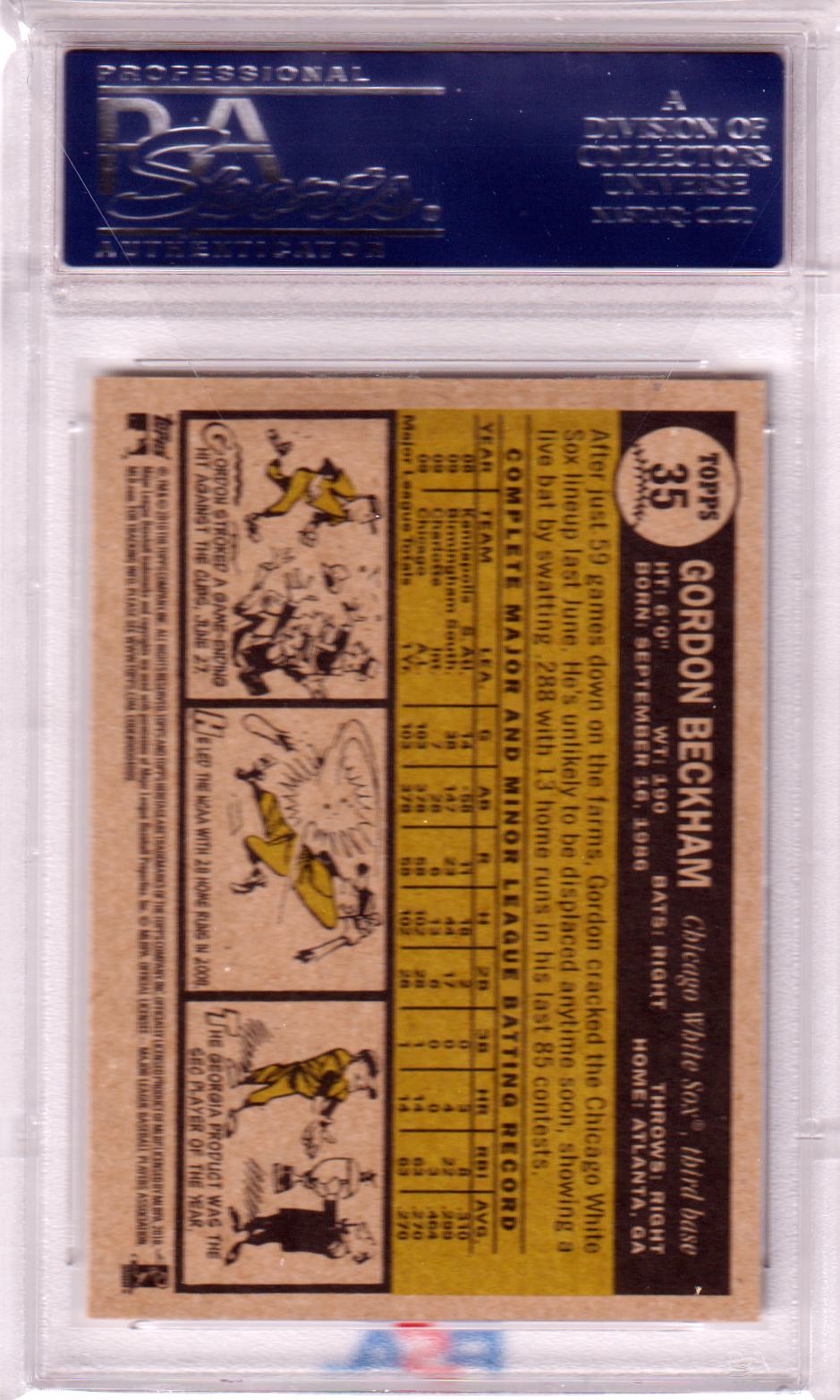 GORDON BECKHAM 2010 Topps Heritage RC #35 PSA 10 GEM MINT WHITE SOX Pop 2 - Columbia Hobby - Sports Card Boxes - Toploaders - Card Savers