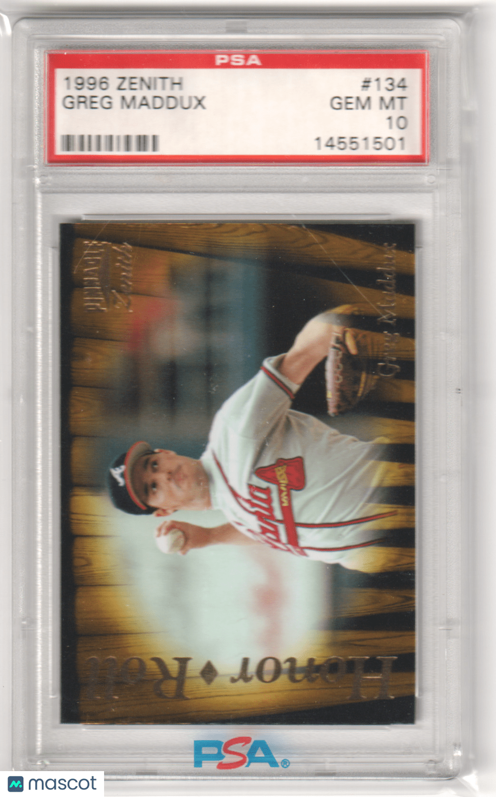 GREG MADDUX 1996 Pinnacle Zenith #134 PSA 10 GEM MINT - BRAVES - Columbia Hobby - Sports Card Boxes - Toploaders - Card Savers