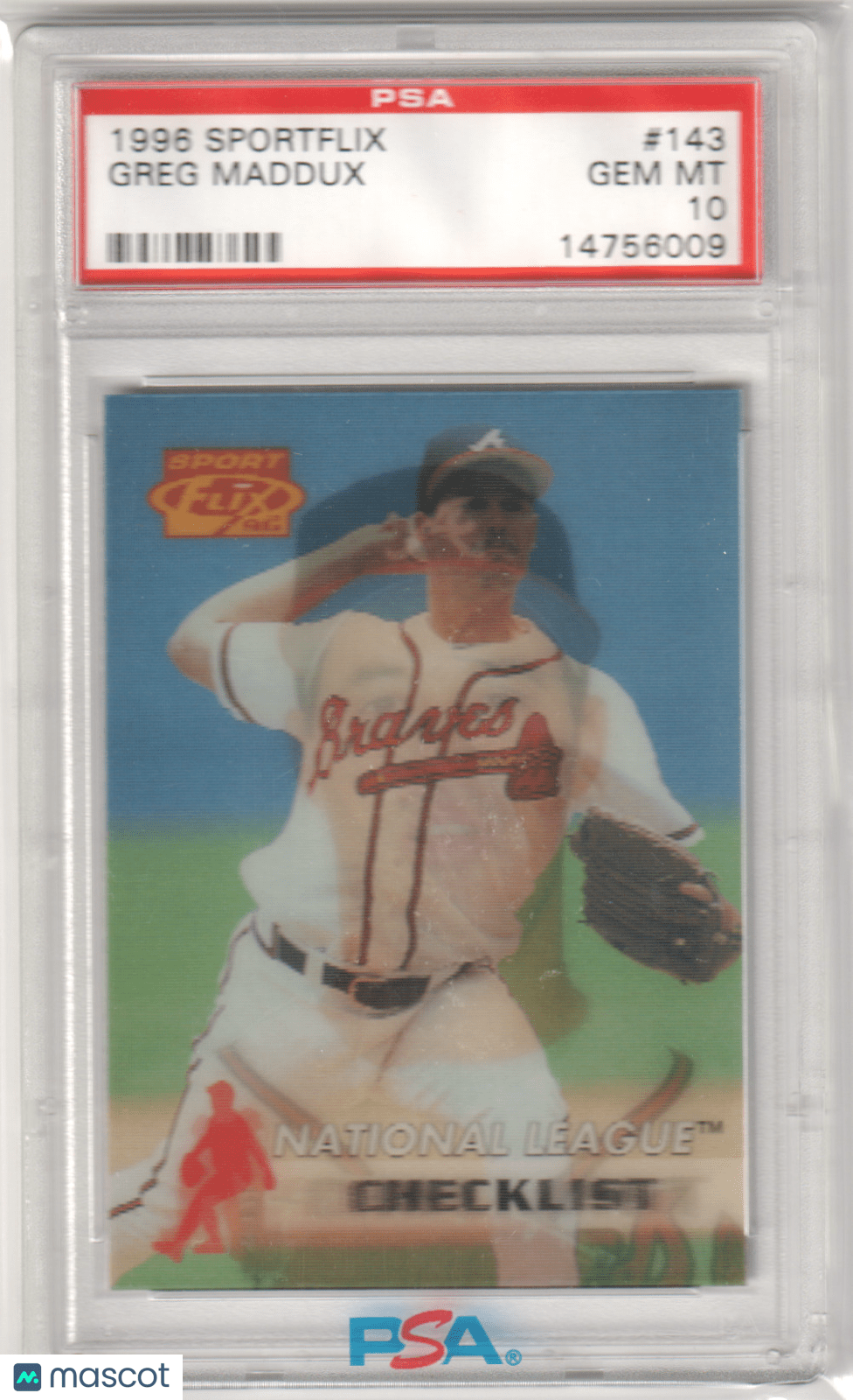 GREG MADDUX 1996 Sportflix #143 PSA 10 GEM MINT - BRAVES - Columbia Hobby - Sports Card Boxes - Toploaders - Card Savers