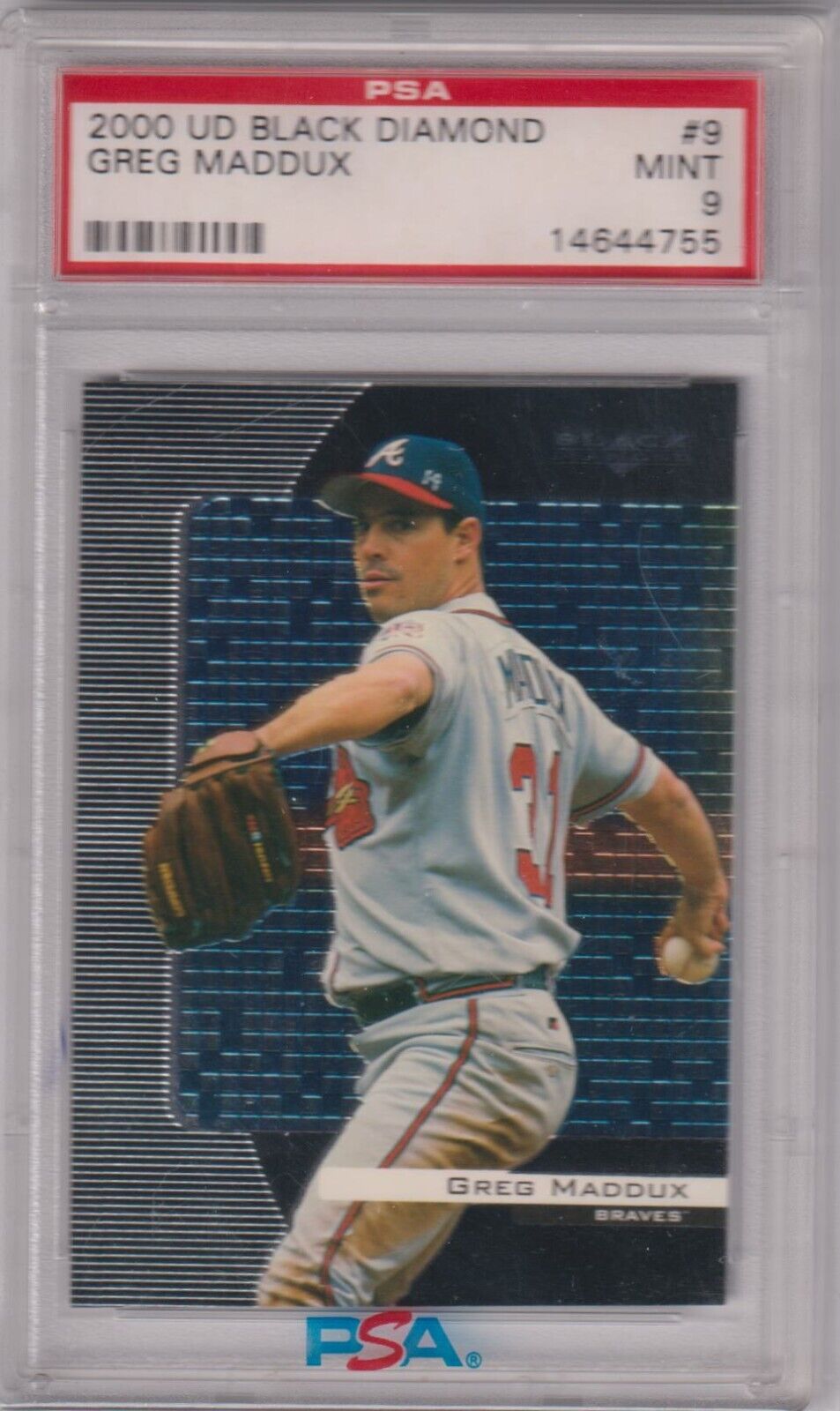 GREG MADDUX 2000 Upper Deck Black Diamond #9 PSA 9 MINT - BRAVES - Columbia Hobby - Sports Card Boxes - Toploaders - Card Savers