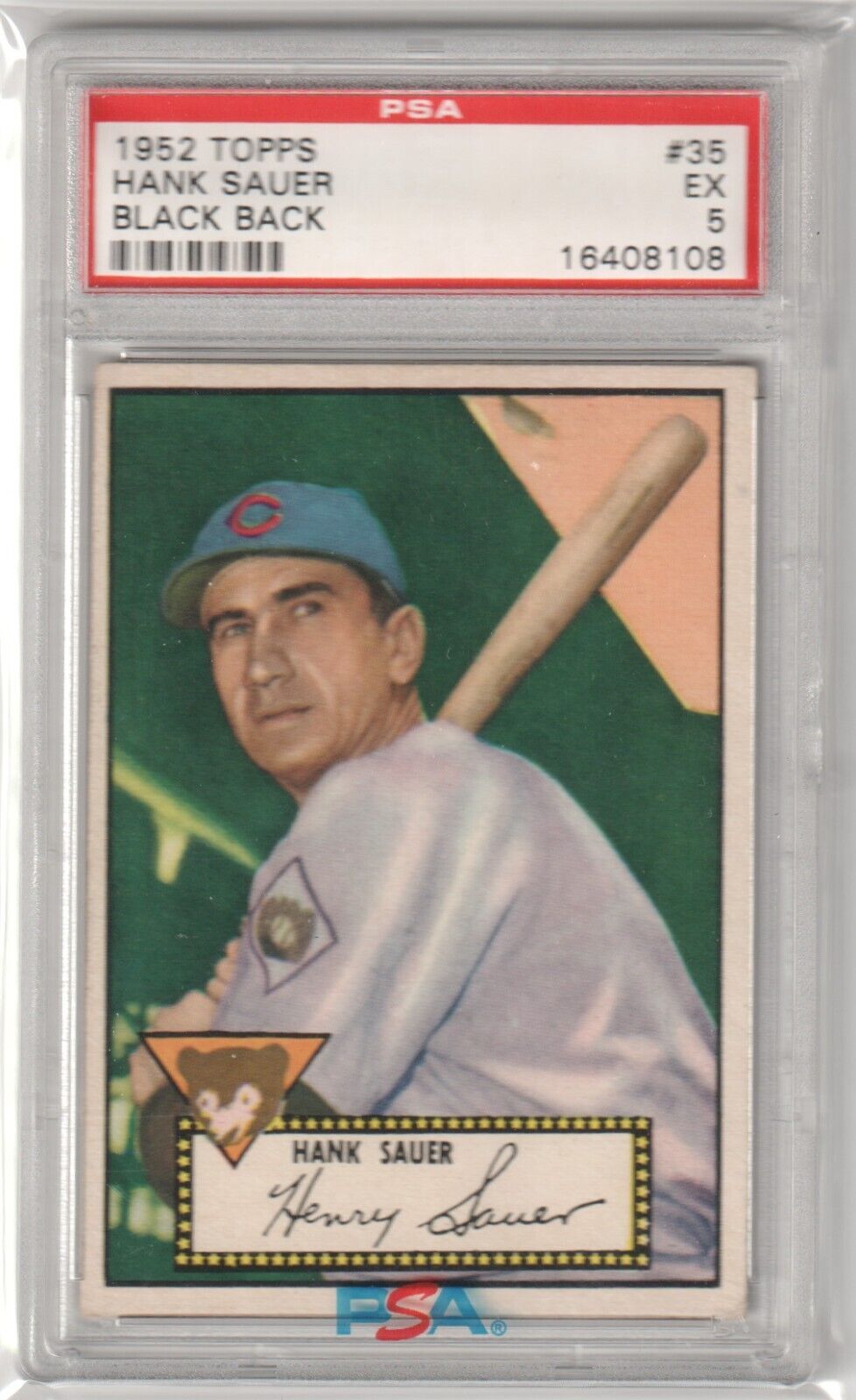 HANK BAUER 1952 Topps Black Back #35 PSA 5 EX - CUBS - Columbia Hobby - Sports Card Boxes - Toploaders - Card Savers