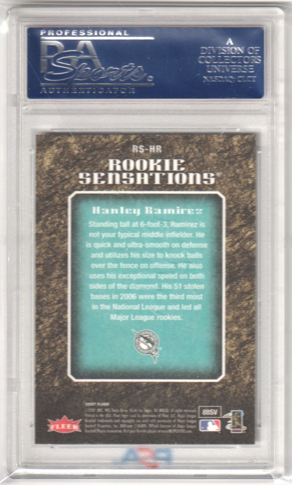 HANLEY RAMIREZ 2007 Fleer Rookie Sensations RC RS - HR PSA 10 GEM MINT - MARLINS - Columbia Hobby - Sports Card Boxes - Toploaders - Card Savers