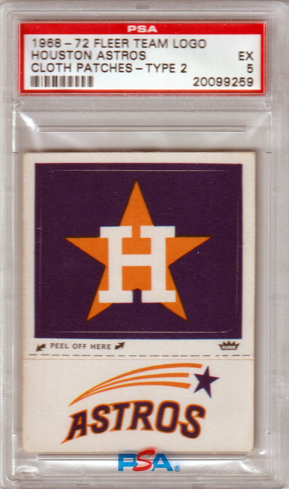 Houston Astros 1968 - 72 Fleer Team Logo Cloth Patches Type 2 PSA 5 EX - POP 1! - Columbia Hobby - Sports Card Boxes - Toploaders - Card Savers