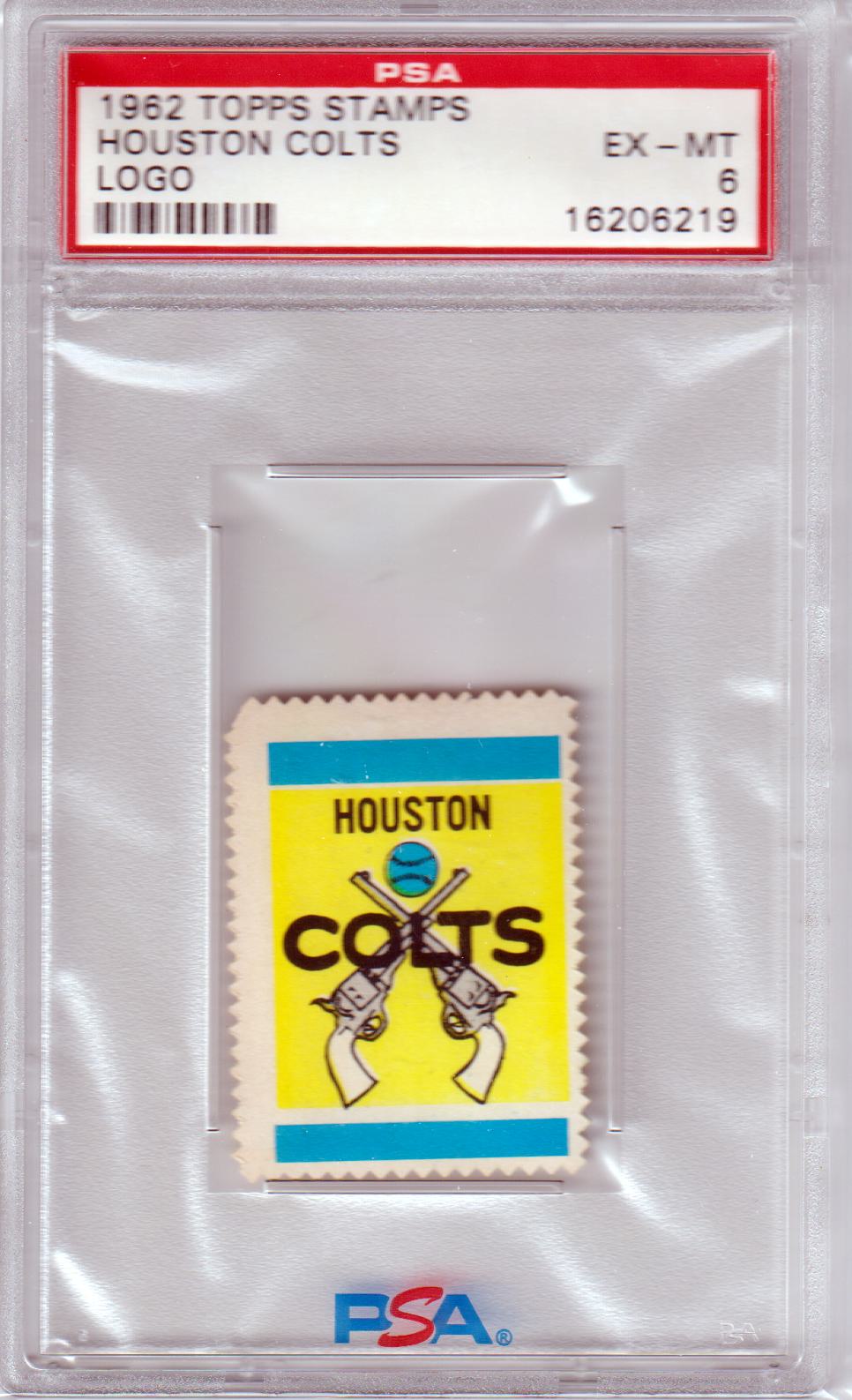 HOUSTON COLTS 1962 Topps Stamps Logo PSA 6 EX - MT - POP 3 - Columbia Hobby - Sports Card Boxes - Toploaders - Card Savers