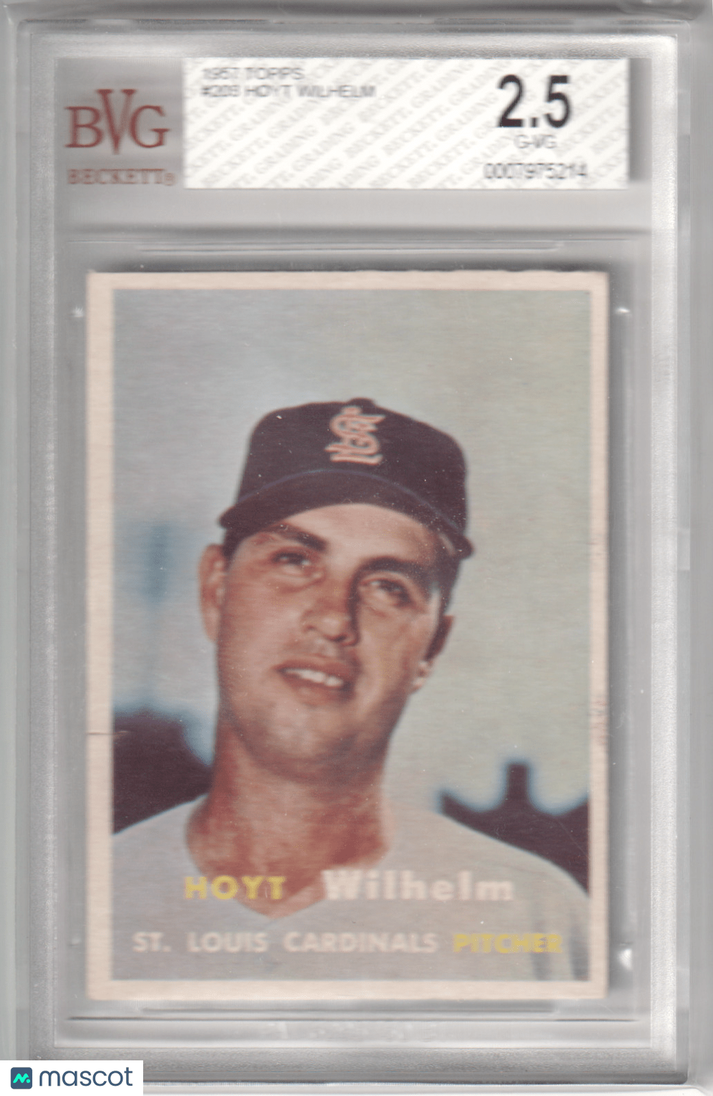 HOYT WILHELM 1957 Topps 203 BVG 2.5 G - VG - CARDINALS - Columbia Hobby - Sports Card Boxes - Toploaders - Card Savers