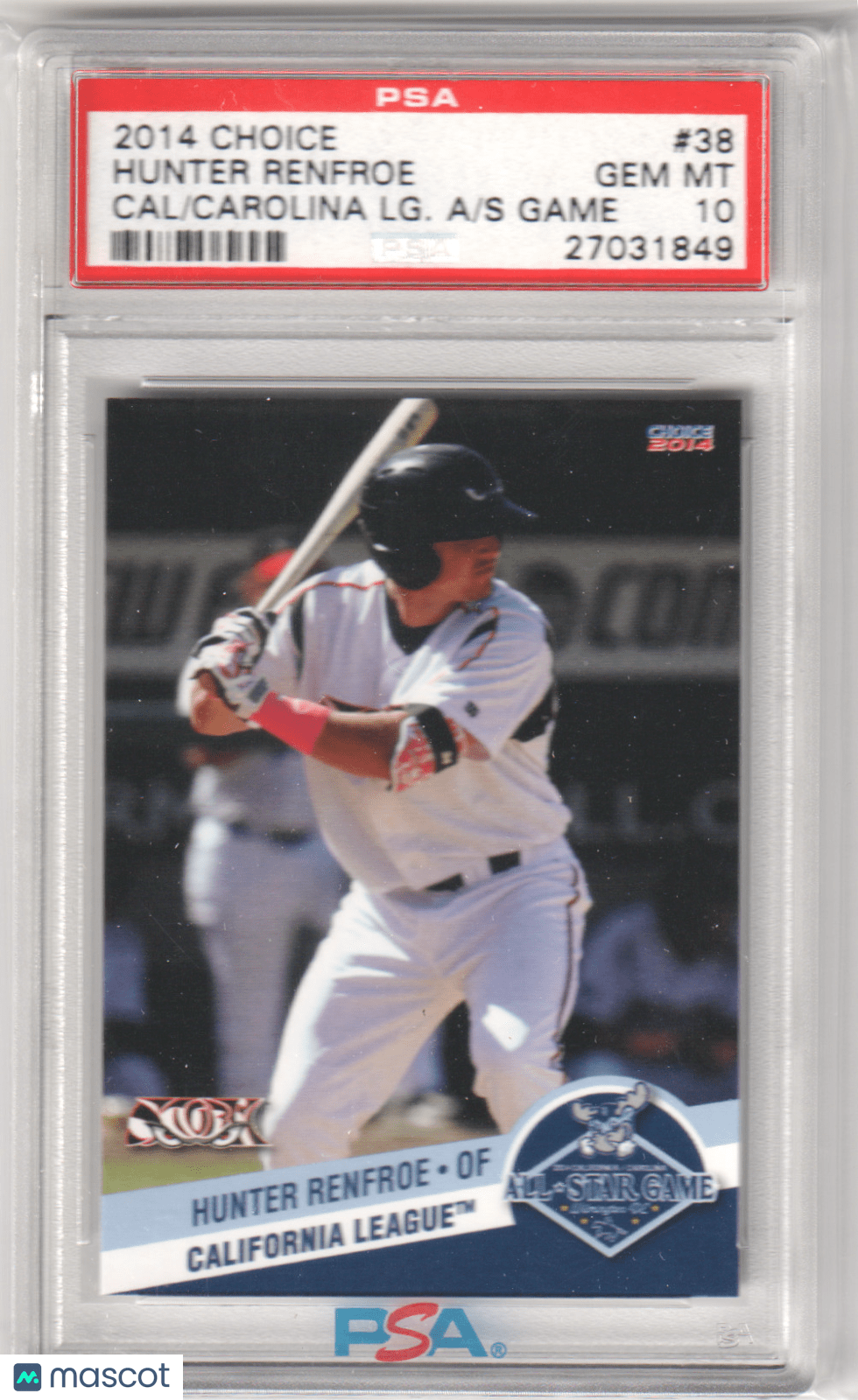 HUNTER RENFROE 2014 Choice Cal/Carolina League All - Star Game 38 PSA 10 GEM MINT - Columbia Hobby - Sports Card Boxes - Toploaders - Card Savers