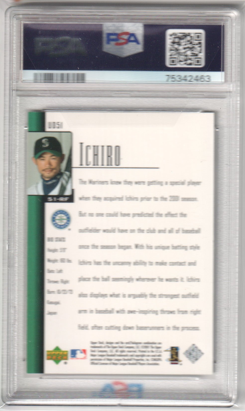 ICHIRO 2001 Upper Deck Evolution Ichiro Bronze RC Rookie UD51 PSA 8 NMMT Pop 4 - Columbia Hobby - Sports Card Boxes - Toploaders - Card Savers
